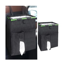 8sanlione Car Trash Can with Storage Pockets, Waterproof Leakproof Automotive Garbage Hanging Bag, Multipurpose Foldable Portable Dustbin Organizer, Universal Vehicle Accessories