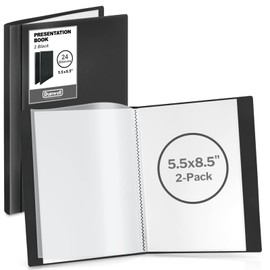 Dunwell Small Presentation Book 5.5x8.5 (2-Pack, Black), 24 Pockets Display 48 Half Size Pages, Plastic Binders with Sleeves, 5.5 x 8.5 Mini Booklets, Acid-Free Poly