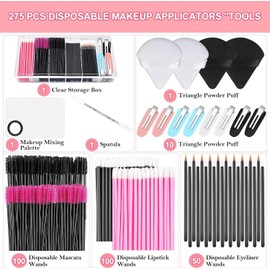 275pzs Herramientas de Aplicación de Maquillaje Desechables, Brochas de Maquillaje Desechables con Varitas de Rímel, Kit de Aplicadores de Maquillaje, Aplicadores de Brillo de Labios et al