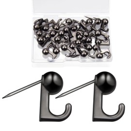 T4U888 30 Pieces Metal Push Pin Hangers，Decorative Picture Hanging Hooks with Nails for Home Office Fabric Wall Wooden Board（Black）