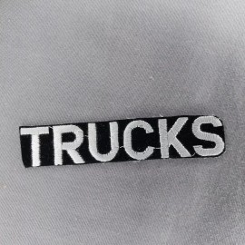 Unbranded 'Trucks' Black Silver Velour 4" x 3/4" Tab Iron On Patch