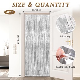 RAFIYU Pack of 6 Tinsel Curtain Glitter, Silver Glitter Curtain Party Decoration, Foil Fringe Streamers Decoration for Birthday, Baby Shower, Wedding, New Year, Disco, with 2 Hanging Paper Garland