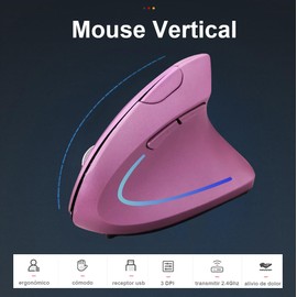 DQST Mouse Inalámbrico Ergonómico Recargable, Mouse Vertical Óptico de 2.4Ghz con 3 DPIs Ajustables, Diseño de 6 Botones con Receptor USB, Compatible con Sistema Windows y Mac (Púrpura)