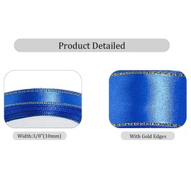 Blue Satin Ribbons 3/8 Inch x 25 Yards, Royal Blue Fabric Ribbon with Gold Edges for Gift Wrapping, DIY Crafts, Floral Bouquets, Hair Bows, Sewing Projects, Birthday Baby Shower Wedding Decorations