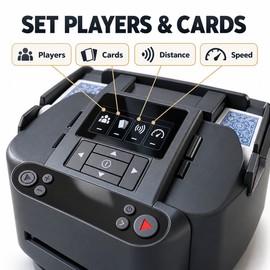 360° Automatic Card Shuffler and Dealer, 2-in-1 Rechargeable Machine with OLED Display and 4 Wireless Buttons