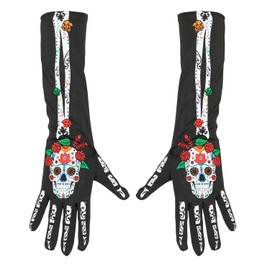 W WIDMANN MILANO Party Fashion Widmann Dia de Los Muertos 34279 Gloves Length Approx. 40 cm for Adults Carnival Theme Party, Multicoloured, Standard Size