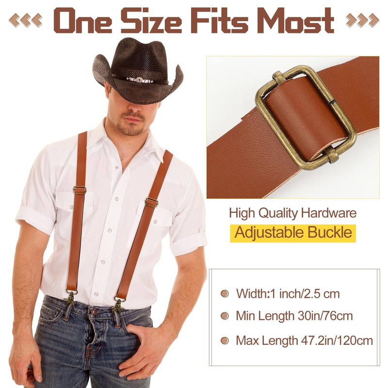 Silicherry 2 Pcs Mens Suspenders Brown Leather Suspenders Adjustable X