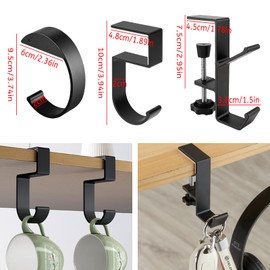 Aipeeo Bag Holder for Table, Pack of 6 Adjustable Handbag Holders, Non-Slip Bag Hooks for Table, Handbag Holder for Office Tables, Restaurant, Table (Black)