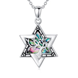 Dorunmo TStar of David Necklace 925 Sterling Silver Tree of Life Star of David Pendant Jewish Star Necklace Abalone Shell Jewelry Gift for Women Men