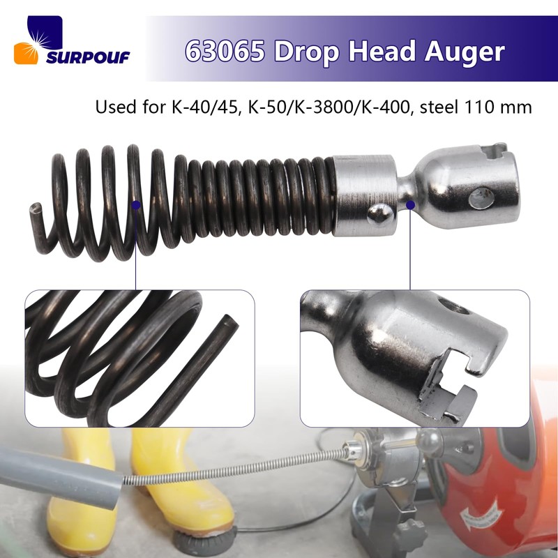 63065 Drop Head Auger T-217 4" for Ridgid K-40/45, K-50/K-3800/K-400、Steel
