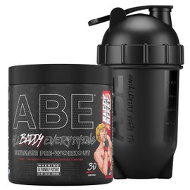 Applied Nutrition Bundle ABE Pre Workout 315g + ABE Black Bullet Shaker | All Black Everything Pre Workout Powder, Energy & Physical Performance with Creatine, Beta Alanine (Baddy Berry)