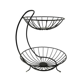 Spectrum Yumi 2 Tier Fruit Basket Server for Kitchen Counter Storage Fruit Vegetable Organizer, Modern Decor Tiered Fruit Bowl Stacked Basket Keeps Produce Elevated for Even Ripening, Black