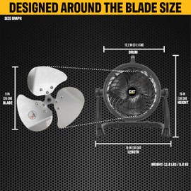CATERPILLAR 9 Inch 940CFM 4-Speed High-velocity Industrial Drum Air Circulator Fan with 360-degree Pivoting Head and Dual Ball Bearing Motor, Black