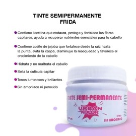 Tinte Semi Permanente para Cabello Sin Amoniaco Urban Kolor Shot - Tonos Luminosos y Brillantes con Aceite de Argán y Kerartina 120gr. (Frida)