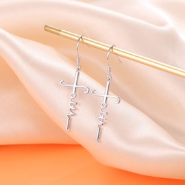Cross Earrings 925 Sterling Silver Simple Faith Cross Dangle Earrings Religious Birthday Earrings for Women Christian Easter Jewelry