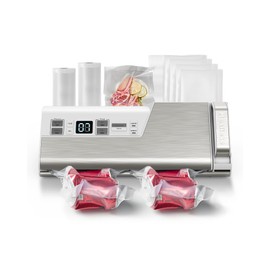 Mesliese Vacuum Sealer Machine, 95kPa 140W Double Seal Powerful Food Sealer, One Hand Operation Food Storage with Build-in Cutter & Roll Storage, ETL Tested (White)