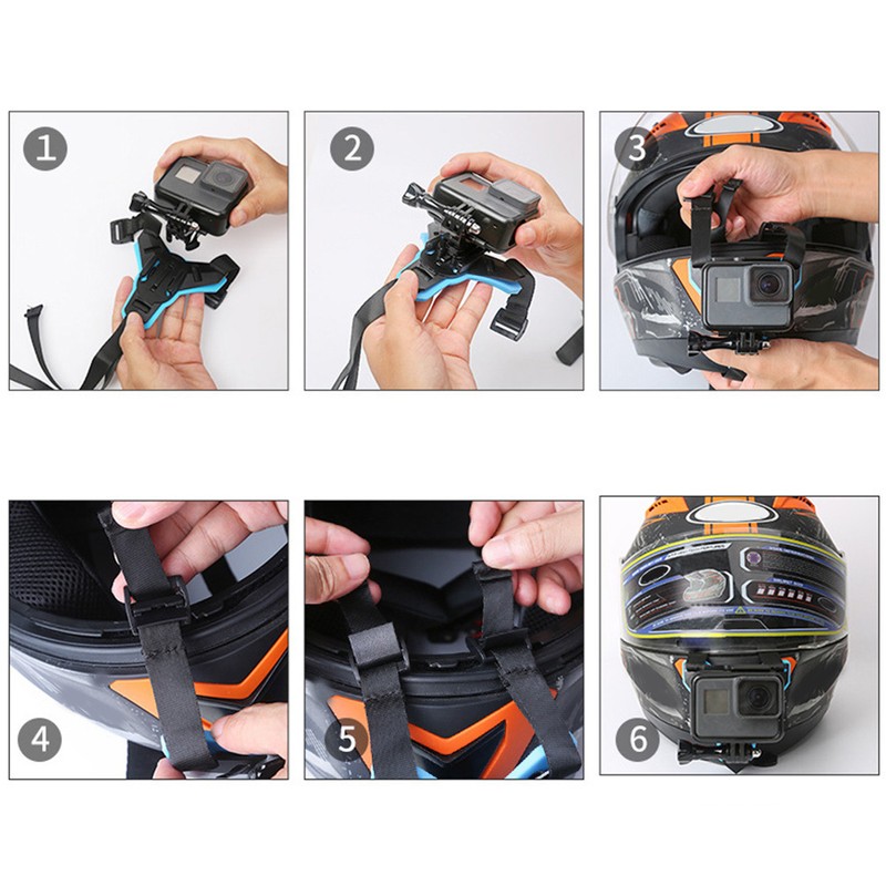 TELESIN Motorcycle Helmet Strap Mount with Frame Housing for GoPro