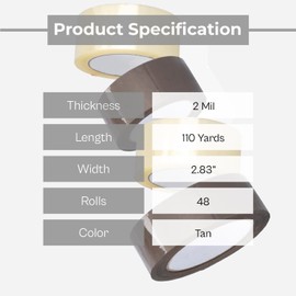 PSBM Brown Packing Tape, 48 Rolls 2 Mil 2.83 Inch 110 Yards Per Roll, Heavy Duty Tape for Packaging, Shipping, Moving & Sealing