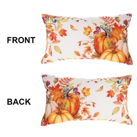 JTYKUYR 12x20 Inch Thanksgiving Orange Pumpkin Maple Leaf Lumbar Fall Pillow Covers Autumn Lumbar Coushion Covers for Home Outdoor Couch Decorations