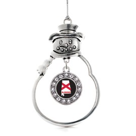 Inspired Silver - Alabama State Flag Charm Ornament - Silver Circle Charm Snowman Ornament with Cubic Zirconia Jewelry
