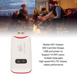 4G LTE USB WiFi Modem, Mobile Internet Devices with SIM Card Slot, 300Mbps High Speed, Portable Travel Hotspot Mini Router, Wireless Network Router, White