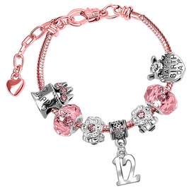 Girls 12th Birthday Sparkly Pink Crystal and Rose Gold Plated Adjustable Celebration Charm Bracelet with Gift Box 12th Birthday Presents 12th Birthday Gifts for Girls Age 12 Girls Gifts