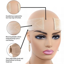 2PCS Elastic Wigs Grip Headband,Velvet Wig Grips Band,Adjustable Non Slip Wig Gripper Headband,Thinner Velvet Wigs Grip for Hair Loss, Cosplay (Skin Color, One Size)