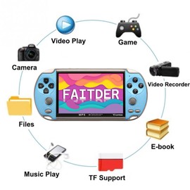 FAITDER-X7-4.3-inch 8GB Handheld Portable Video Game Console Built-in 3000+ Games, Handheld Linux Open Source-able System, Multi-Functional Music Movie(Blue)