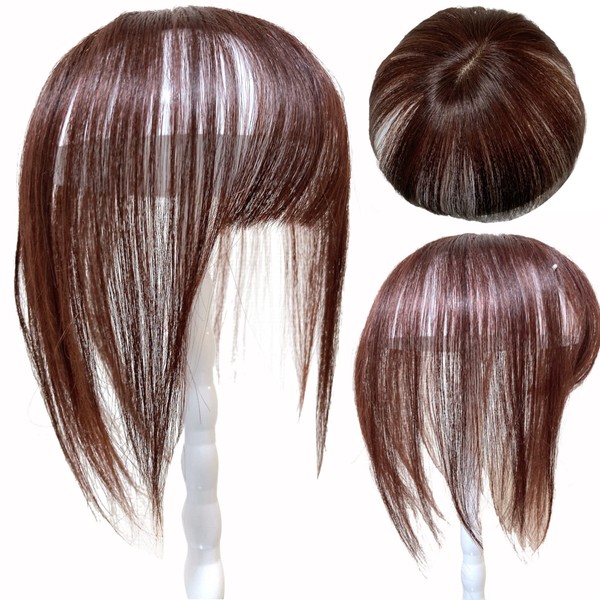 Luce brillare Partial Wig, Hairpiece, Point Wig, Women's, 100% Human Hair, Short Bangs, Straight Bangs, Wig, I-type Whorl, Medical Use, Whorl, Crown of Head, Set of 3, Wig, Beauty Premium+ (Dark Brown
