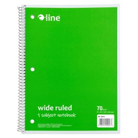 C-Line 1 Subject Notebook, 8 x 10-1/2 Inches, Wide Ruled, Green, 70 Sheets