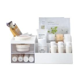 Organizador de escritorio multifunción, organizador para el cuidado de la piel, escritorio para tocador, escritorio de oficina, baño, caja de almacenamiento de maquillaje para cosméticos, brochas de maquillaje, pintalabios, sombra de ojos, corrector, pol