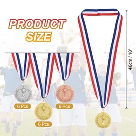 sourcing map Gold Silver Bronze Award Medals 2 Inch, Metal Winner Medals with Neck Ribbon Trophy Style for Team Sports Games Competitions Party Favors 18 Pieces