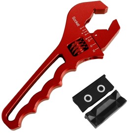 BRIFITOR AN Fittings Hose Wrench Adjustable Aluminum Fittings Wrench For 3AN-16AN Hose Adapters, Red (With 4'' Vise Jaws Pads)