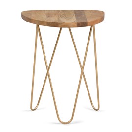 SIMPLIHOME Patrice Mid Century Modern 18 inch Wide Metal and Wood Accent Side Table in Natural, Gold, End, Bedside Table and Nightstand, for the Living Room and Bedroom