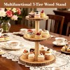 3-Tier Round Wooden Cupcake Stand, Rustic Natural Bark Wood Dessert