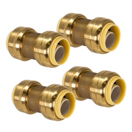 PROCURU 4-Pack 1/2-Inch Pushfit Coupling, Push-to-Connect Brass Plumbing Fitting for Copper, PEX, CPVC, PE-RT Pipe (8X1012-4P)