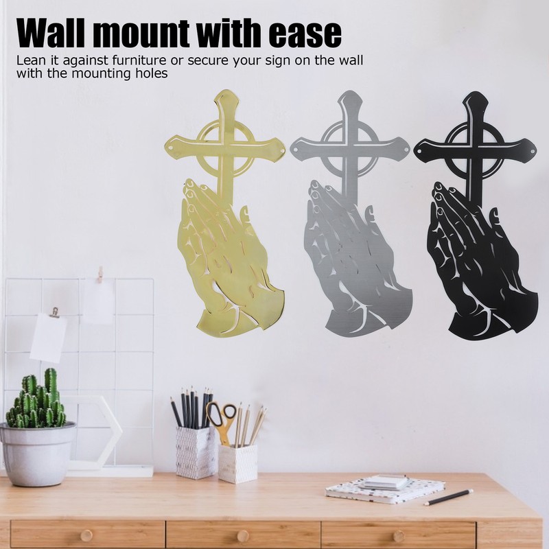 3PCS/Set Peaceful Praying Hands Wall Decor with Religious Cross Garden