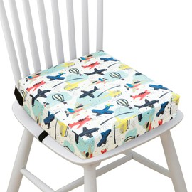 3 Colors Toddler Booster Seat for Dining Table With Detachable Cover - Soft Comfortable Breathable Cushion Pad, Portable Kids Seat With Safety Buckles, Non-Slip Washable (Airplane)