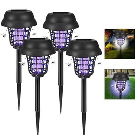 4 Pack Solar Bug Zapper Outdoor Waterproof Solar Powered Mosquito Zapper Repellent Outdoor Patio,Cordless & Auto On/Off Small Fly Insect Gnat Zappers Light for Garden Backyard for Outside, Black