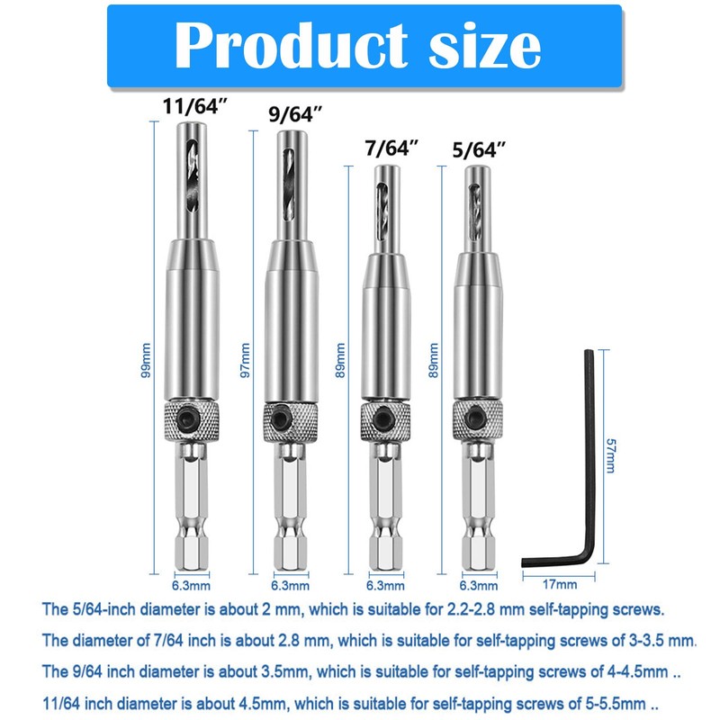 4PCS Self Centering Drill Bit, Hinge Drill Bit Self Centring,