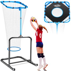 Volleyball Setter Training Net，Height & Angle Adjustable Volley Ball Training Equipment with Steel Frame，Stable Base for Indoor and Outdoor，Volleyball Spike Trainer for Setting,Serving,Spiking