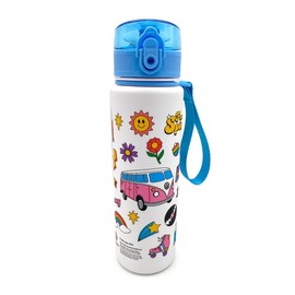 Puckator Volkswagen VW T1 Camper Bus Retro Pop Top 600ml Shatterproof Bottle - Reusable Insulated Active Water Bottle Flask For Girls And Boys With A Carry Handle & Straw Bpa Free For School Nursery