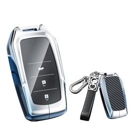 SANRILY ABS+Zinc Alloy Keyless 3/4/5 Button Key Fob Cover for Toyota 2019 Land Cruiser 2021 Venza 2021 RAV4 Prime 2021 Hilux Key Fob Case with Keychain Silver