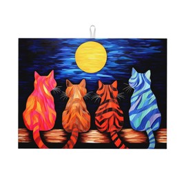 Cats Dish Drying Mat for Kitchen Counter Large 18x24in Absorbent Drainer Dry Pad for Coffee Bar Decor