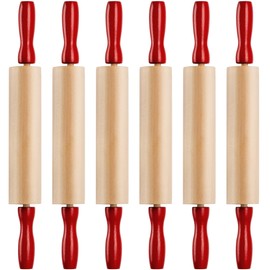 7.5 Inch Kids Wooden Rolling Pins - (Pack of 6) Mini Rolling Pin Set for Crafts, Baking, Cooking, Dough, Art - Wood Rolling Pin with Handles for Kitchen or Children's Imaginative Play