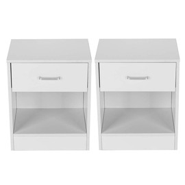 HOBBYN Nightstand,Set of 2 Cabinet End Tables Pair Bedroom Table Furniture Multiple Colors with Drawer & Basket (White, 1 Drawer)