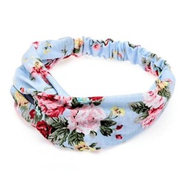 Boolavard Women's Boho Floral Style Criss Cross Head Wrap Hair Band (Blue)