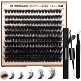 Lash Extension Kit Thick Eyelash Extension Kit 10-18mm Fluffy Lash Clusters 200D Individual Eyelashes Kit with Bond and Remover Lash Applicator