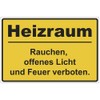 Sign "Heizraum - Rauchen, offenes Licht und Feuer verboten." Aluminium