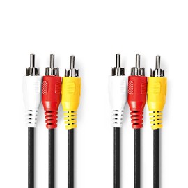 NEDIS Composite Video Cable | 3 x RCA Male | 3 x RCA Male | Nickel Plated | 480p | 1.50 m | Round | PVC | Black | Blister Pack 1.50 m Black
